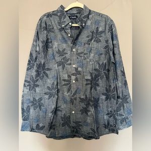 Chaps Men’s Blue Chambray Floral Button Down Shirt